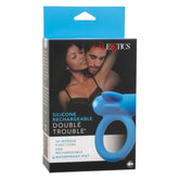 Silicone Rechargeable Double Trouble Blue Waterproof Couples Vibrating Ring Cock Rings Vibrating